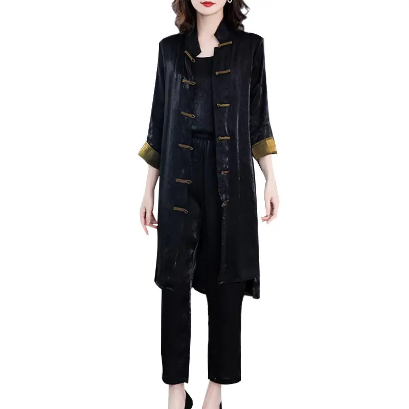 

Spring 2021 New Casual Fashion Suit Chinese Style Clothes Retro Velvet Jacket Camisole Pants Three Piece Set Women Tracksuit y14