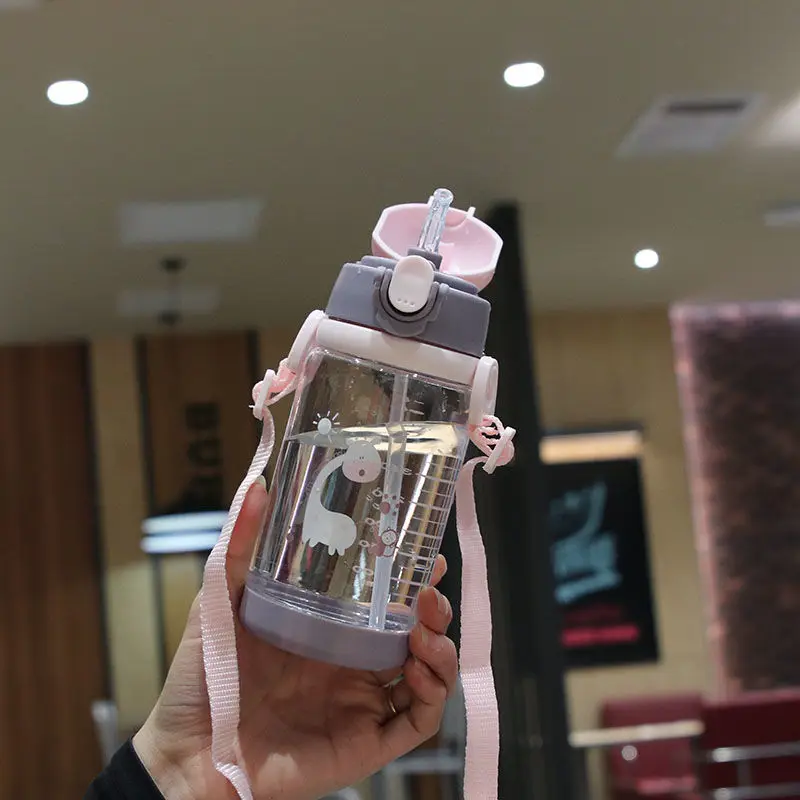 

Korean version children's plastic water cup lovely Straw Cup baby water bottle kindergarten primary school students can fall