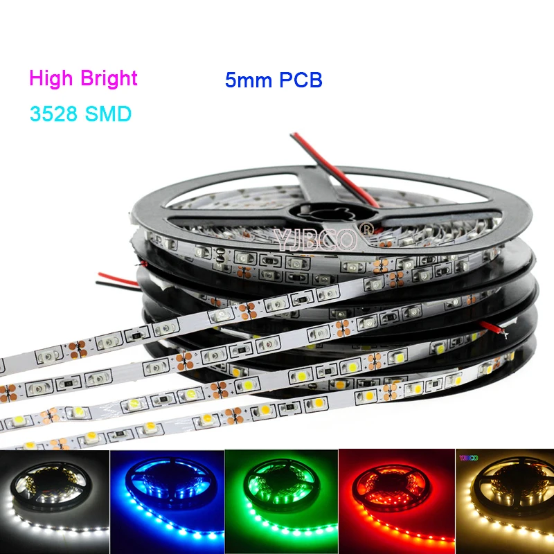 

5m 3528 Narrow Side 5mm Width DC12V White/Warm White/Blue/Red/Green 120leds/m High Brightness Flexible IP30/67 led Strip Light