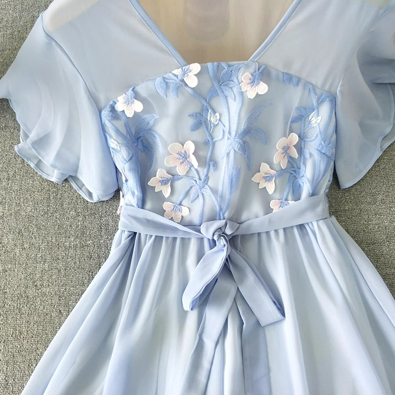 Летнее женское платье с V образным вырезом и рукавами лепестками|Женские платья| |