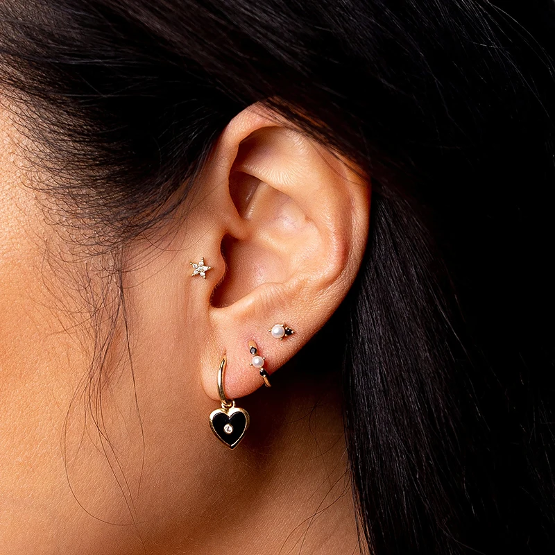 

AIDE Minimalism Pearl Stud Earrings for Women Small Cute Black Zircon 925 Sterling Silver Earrings Fine Jewelry Gift kolczyki