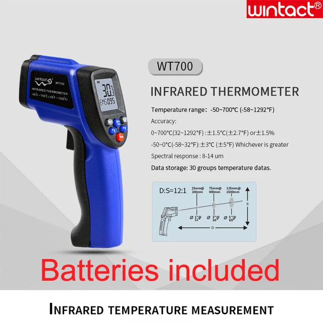 WT700-BLUE-RU Инфракрасный термометр, Benetech Бесконтактный Ручной цифровой термометр пирометр лазерный цветной дисплей ИК термометр-50~ 400℃ - Цвет: WT700-BLUE-RU