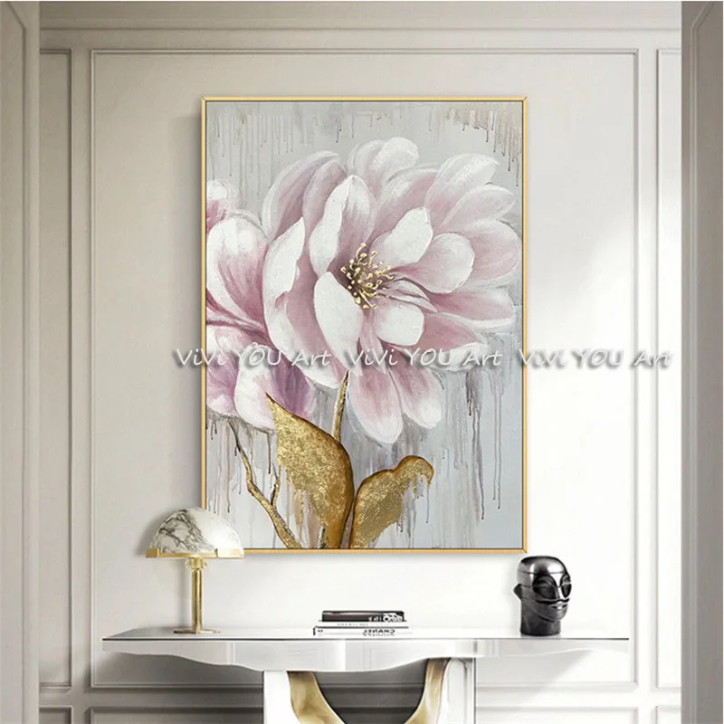 Большой Современный домашний декор картина для стен ручная роспись золотой