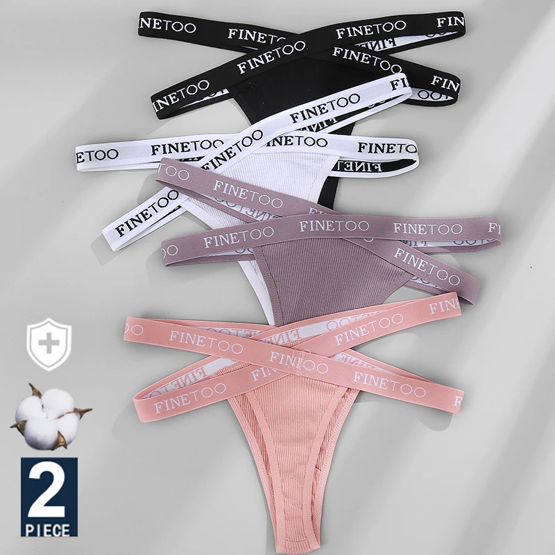 

FINETOO 2PCS/Set Women's Cotton G-string Sexy Cross Strap Panties Letter Waisted Underwear Thongs Femme Hollow Out Lady Briefs