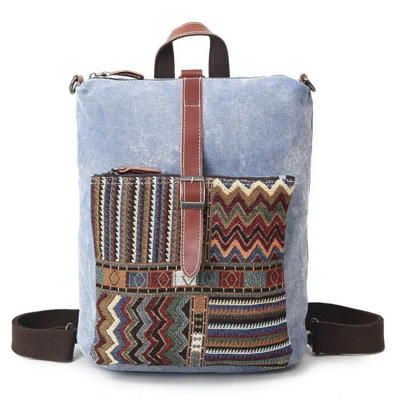 

2021 New National Vintage Canvas Backpack Leisure Man Bag Multifunctional Large Capacity Solid Zipper Men School Bags