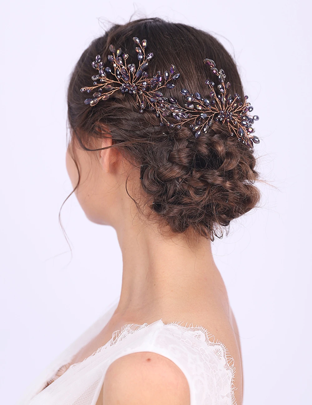 Блестящая заколка для волос с фиолетовыми кристаллами свадебный аксессуар