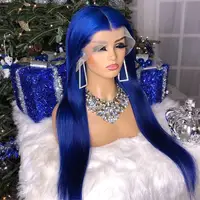 Dark Blue Synthetic Lace Front Wigs Silky Straight with Baby Hair Pre Plucked Lace Wig Fiber Hair Middle Part