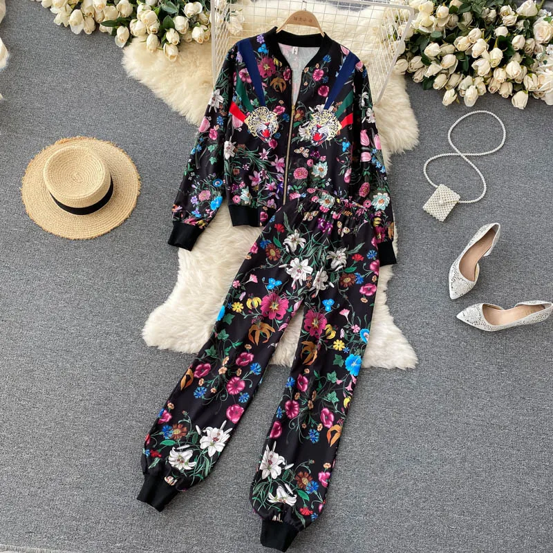 

Amolapha Women Autumn Winter Printed Long Sleeve Zipper Jacket And Jogger Pants Casual Outdoor Tracksuits Clothing Sets