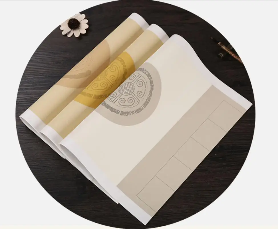 

4pc Retro batik paper Yueyang Lou ji Half-Raw Half-Ripe Calligraphy Paper 5.5cm grid 34x138cm