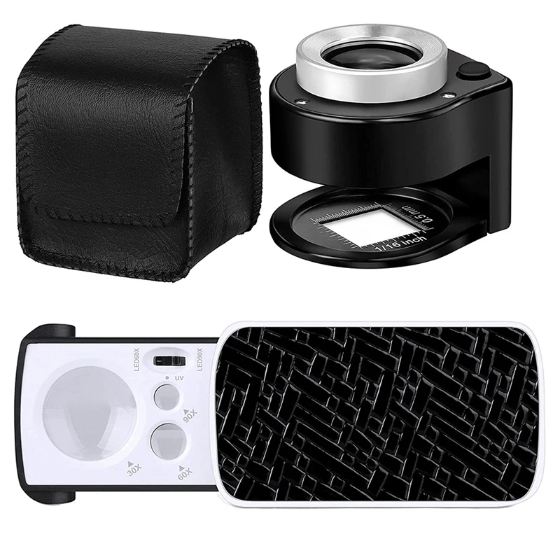 

2Pack Illuminated Jewelers Loupe, 30X 60X 90X Lighted Loupe Portable Handheld Magnifying Glass, Magnifier with LED Light