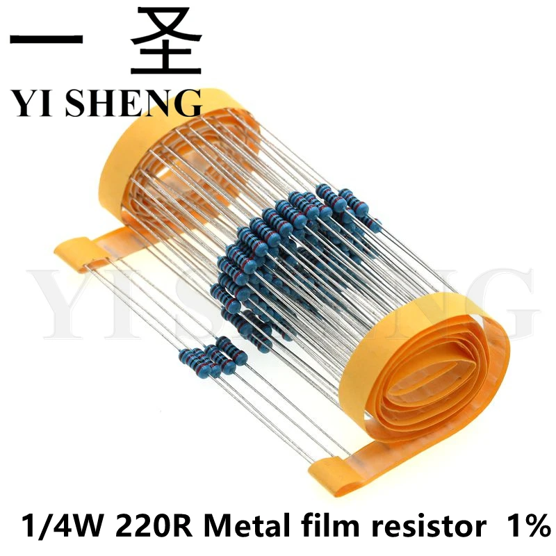 

100PCS 220 ohm 220R 1/4W Metal film resistor 1%