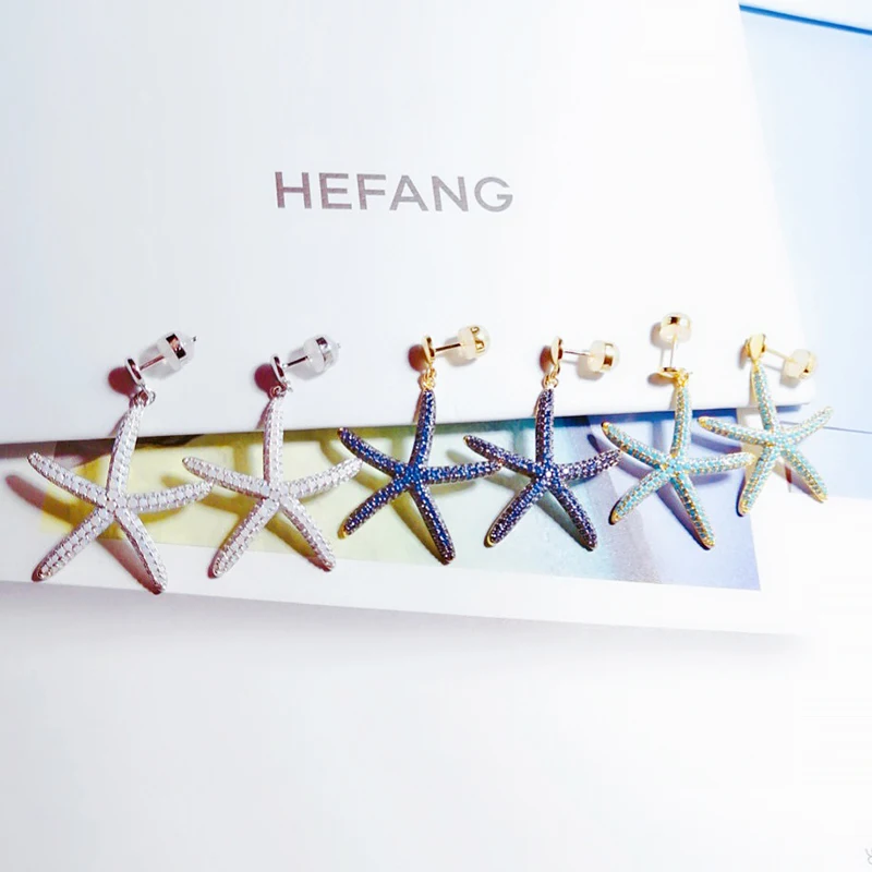 

Starfish Earrings 925 Sterling Silver micro inlaid zircon fashion exquisite women's super flash Party style exquisite jewelry