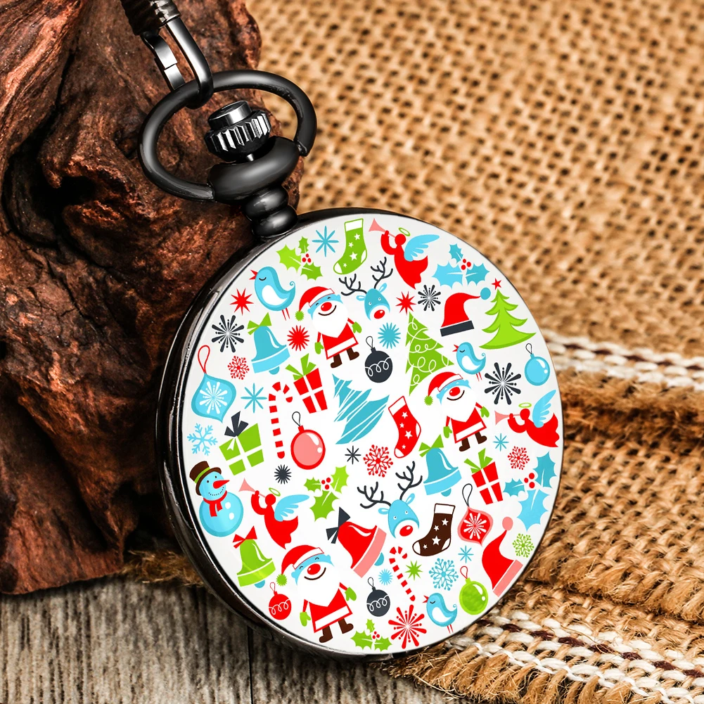 

Unique Fashion Christmas Theme Quartz Pocket Watch Pendant Clock Necklace Chain Best Gifts for Men Women