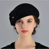 lady fedoras wool cap woman woolen bowtie cap autumn winter beret hat bowler hat pumpkin hat dome cap b 8924