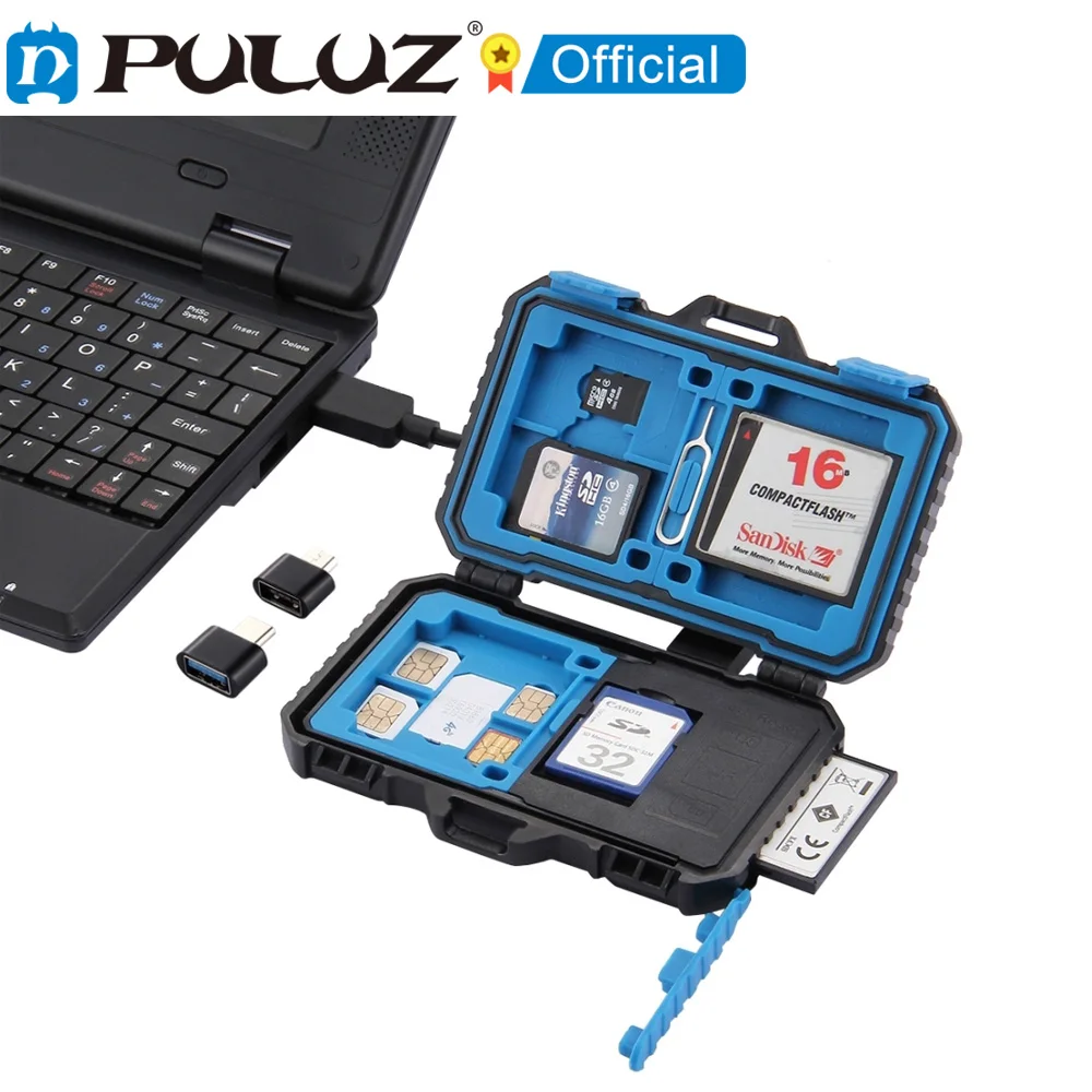PULUZ устройство для чтения карт + 22 в 1 чехол стандартной SIM карты 2Micro 2Nano 3CF 7SD 6TF