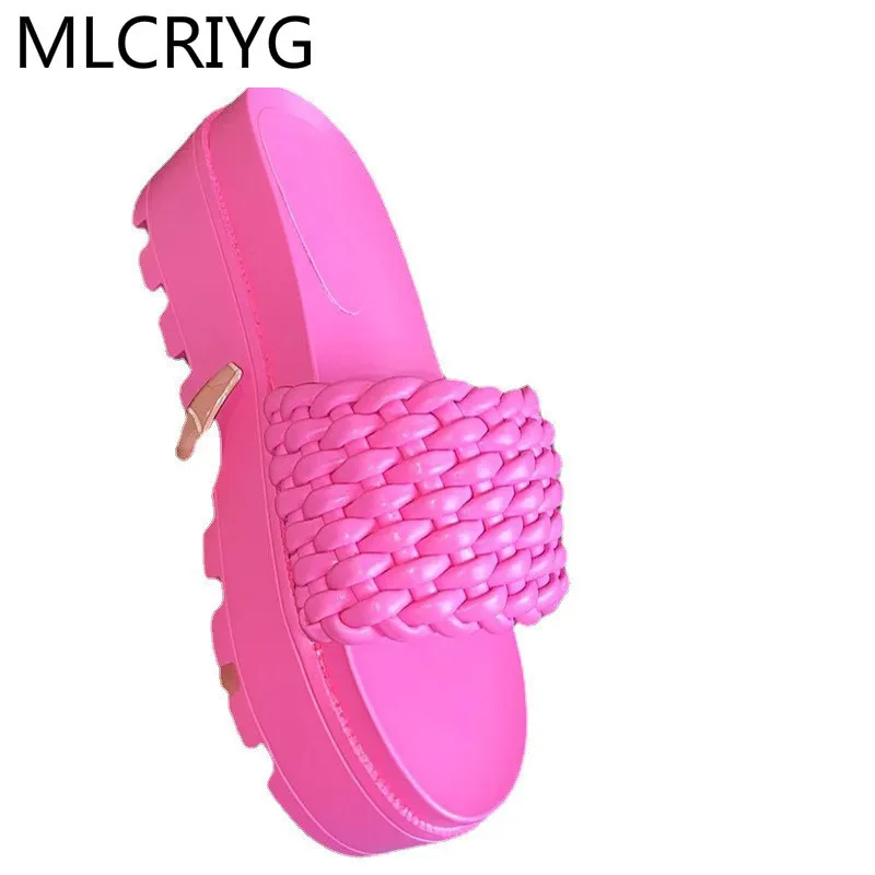 

2021 Summer Slippers Fashion New Women Sandals Solid Color Open Toe Woven Sandals Platform Shoes Woman Outdoor Beach Sandals