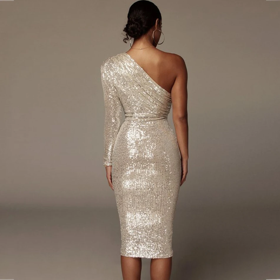 Новинка лета 2020 женское сексуальное платье на одно плечо с длинными рукавами и