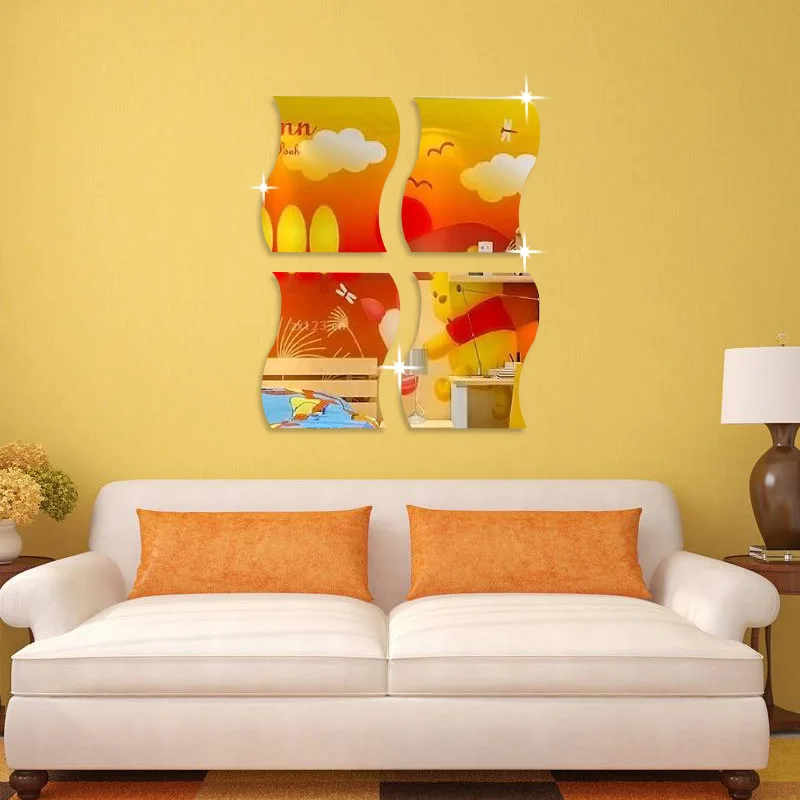 6 шт. зеркальные наклейки на стену Декор для дома сделай сам волнистые