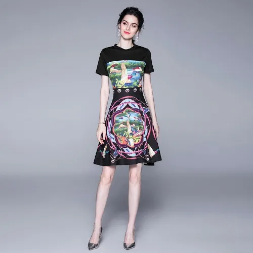 

2020 Fashion Summer Floral Print Patchwork Women Dresses Vintage Women's Short Sleeve O Neck Female Dress Elegant Party Vestidos