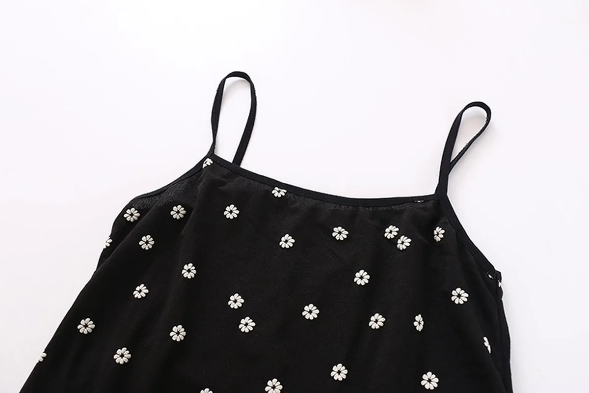 Милое летнее платье на бретельках для девочек новинка черное белое с цветочным