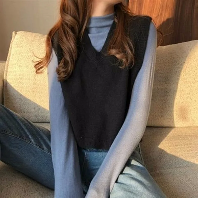 

Spring Autumn New Style Pullover Women Casual Sweater Vest Female Western Style Korean Short Knit Jumper Frill