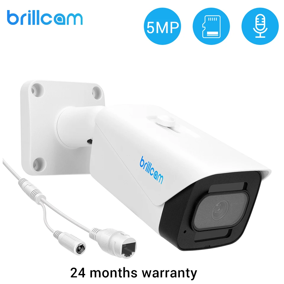 Brillcam POE IP Камера 5MP HD AI микрофон SD слот на открытом воздухе Водонепроницаемый