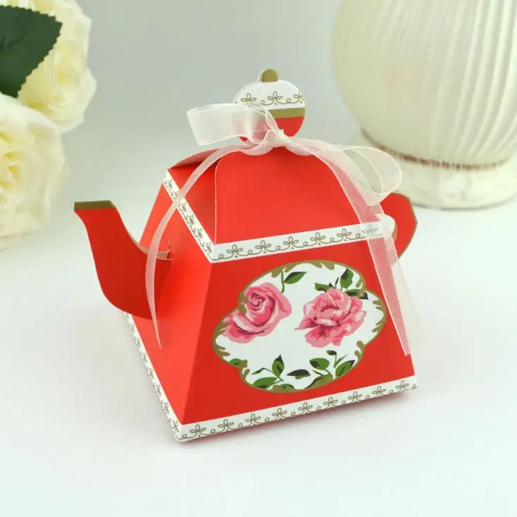 1redTeapot 1 шт., подарочная коробка в форме чашки для чая, Подарочная коробка для чая, вечерние коробки для конфет - Цвет: 1redTeapot