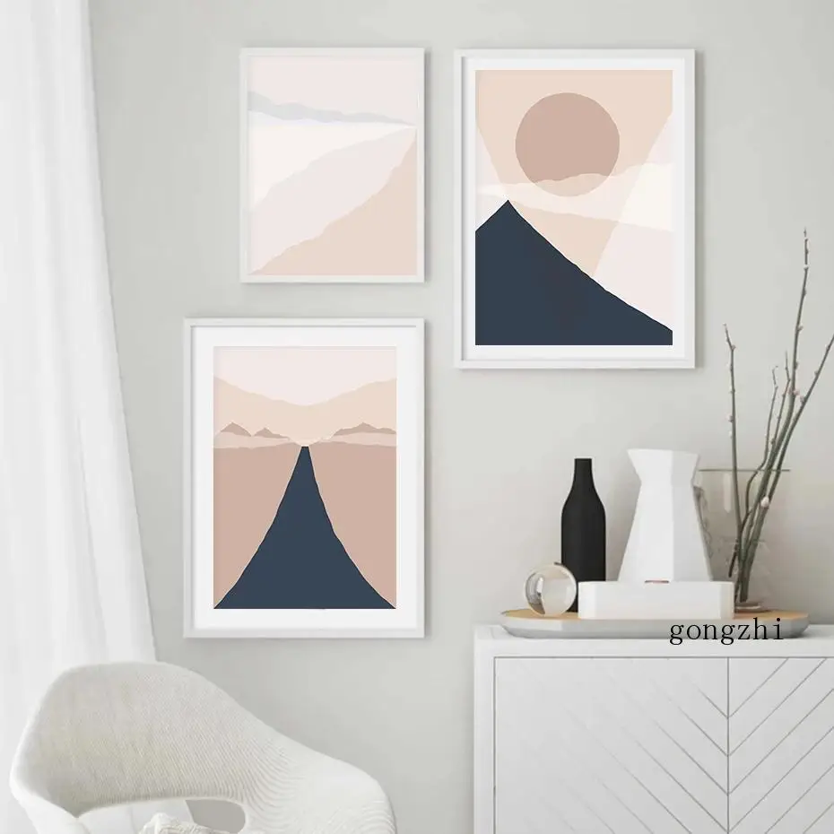 

Sun Mountain Abstract Geometric Landscape Poster Canvas Painting and Prints Boho Wall Art Pictures for Living Room Home Decor