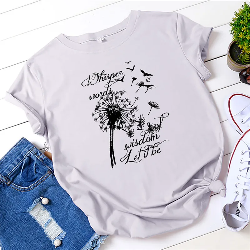

Plus Size S-5XL TShirt Women Dandelion Print T Shirt O Neck Short Sleeve Tees Summer T-shirts 100%cotton Woman Tshirts