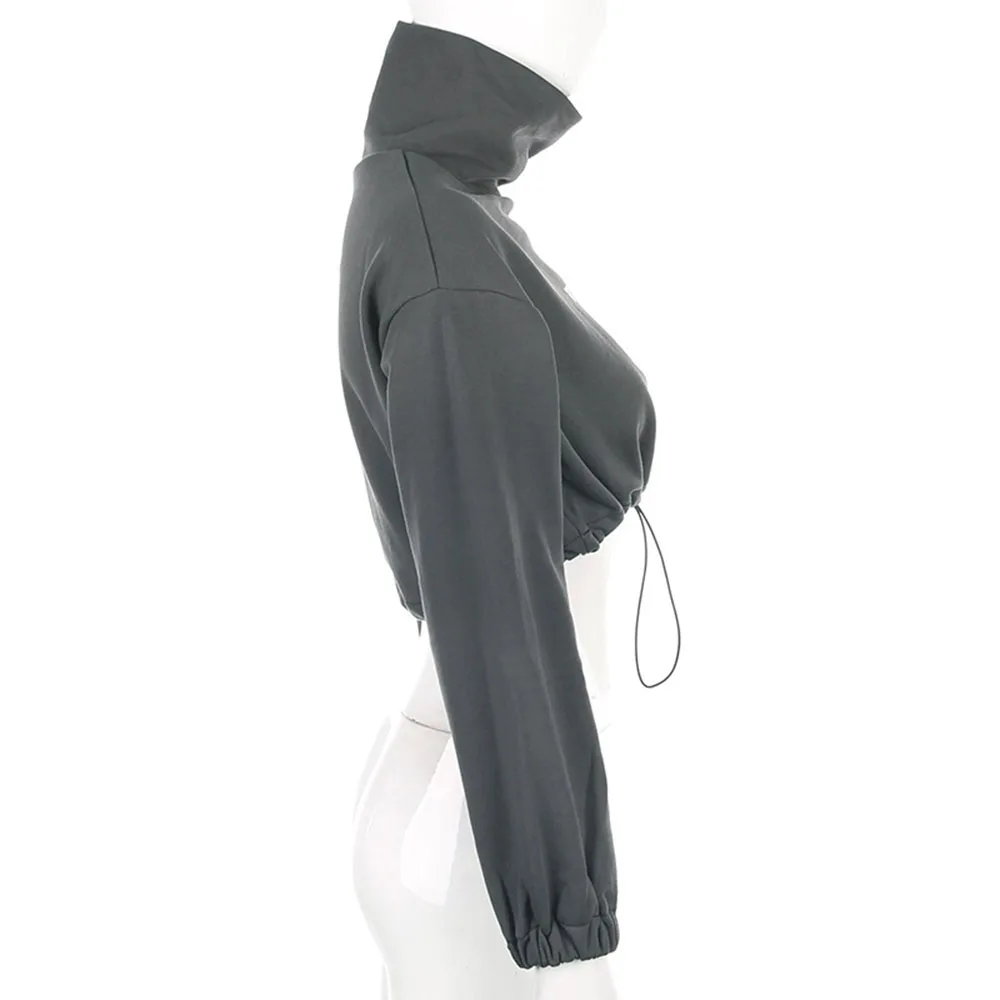 

Western Style Hoodie Spring Autumn Fashion Temperament Loose Casual Drawstring Navel Solid Color Printing Letter Long Sleeve