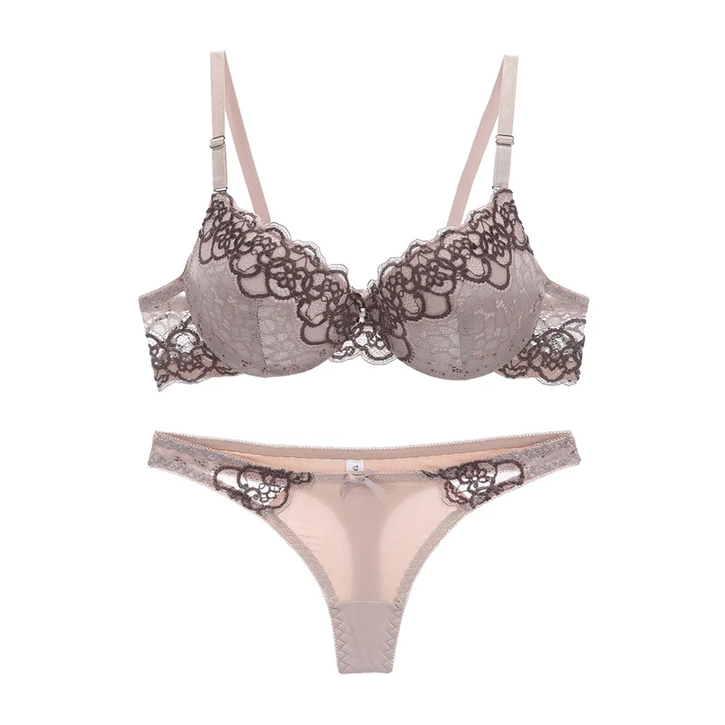 

Hot Sexy Brassiere Embroidered Underwear Set New Good Quality for Women Bra Set Push Up Lace Bra Thong Sets female bralette suit