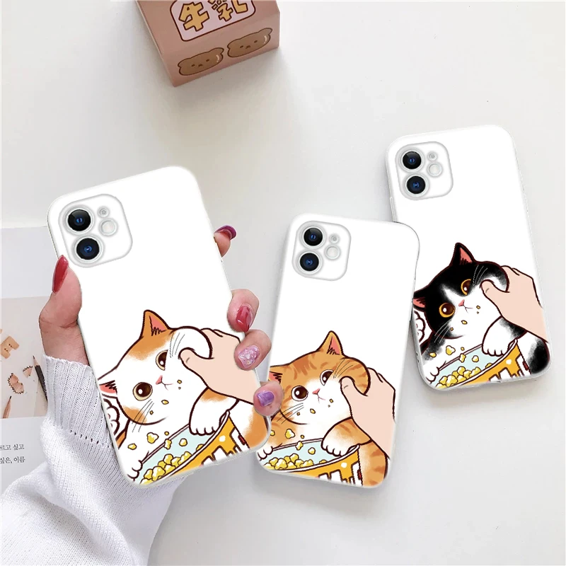 

Phone Cases For iPhone 12 11 Pro MAX Mini 8 7 6S 6 Plus X XS XR For Apple 12 11 Pro MAX SE 2020 Funda Cute Greedy Cat Coque