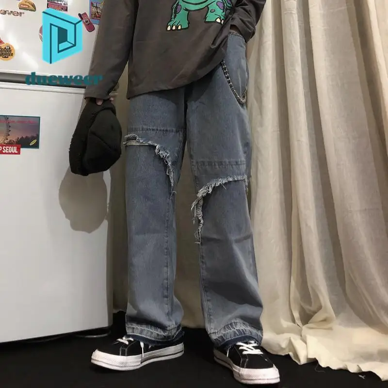 DUEWEER мужские прямые джинсы стрейтч Демисезонный рваные брюки для девочек в стиле