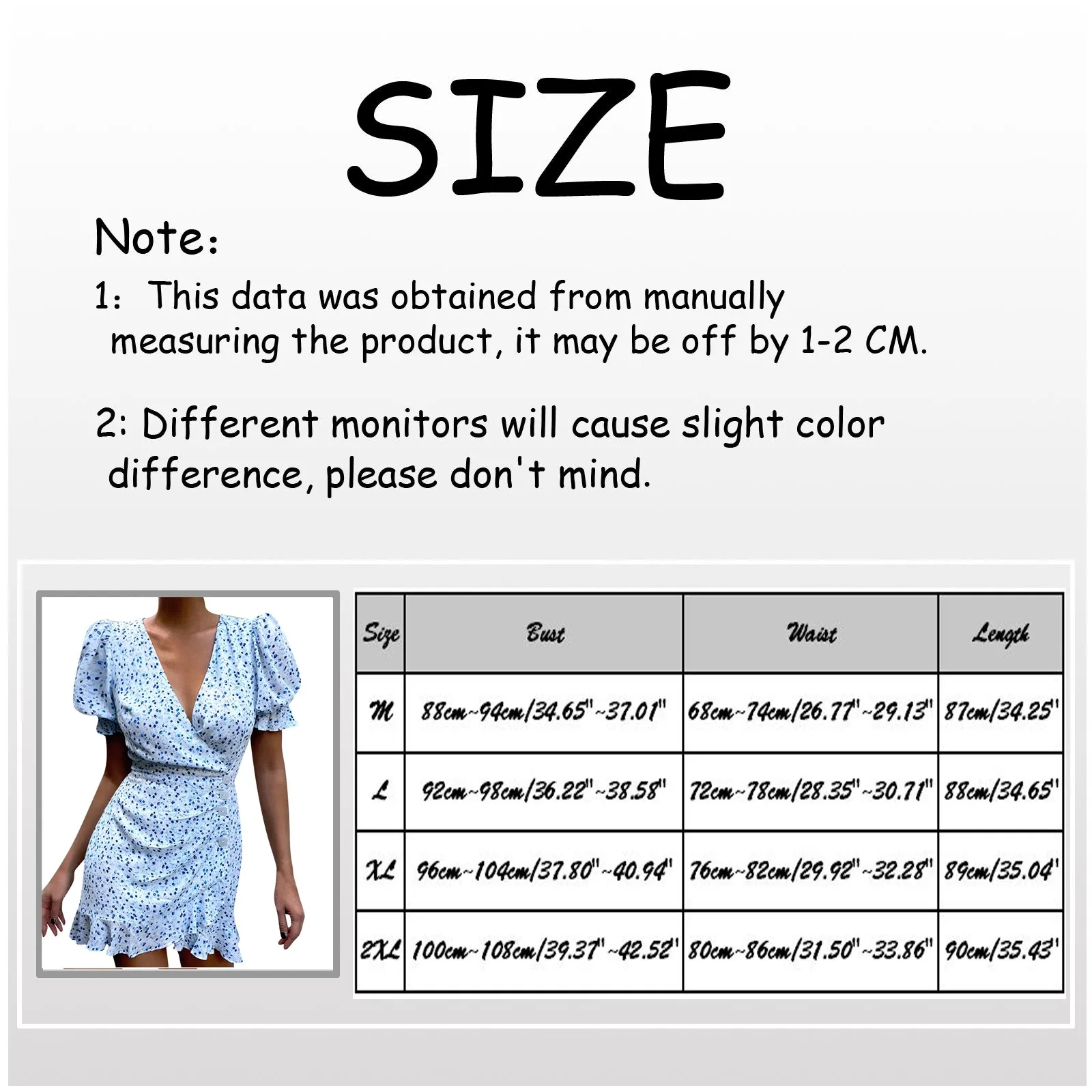 

DAIGELO Mini Dresses For Women Summer Printed Skirt Lady Casual Polka Dot Printed Deep V-neck Puff Sleeve Dress With Ruffles