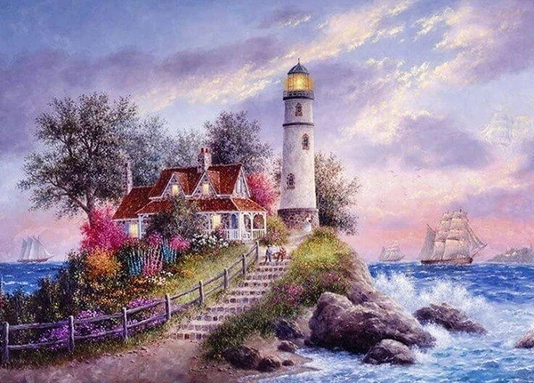 

Diamond Painting Full Square 5D Diy Daimond Embroidery Diamant Mosaic Diamond Painting "Crashing Waves Lighthouse" Gift