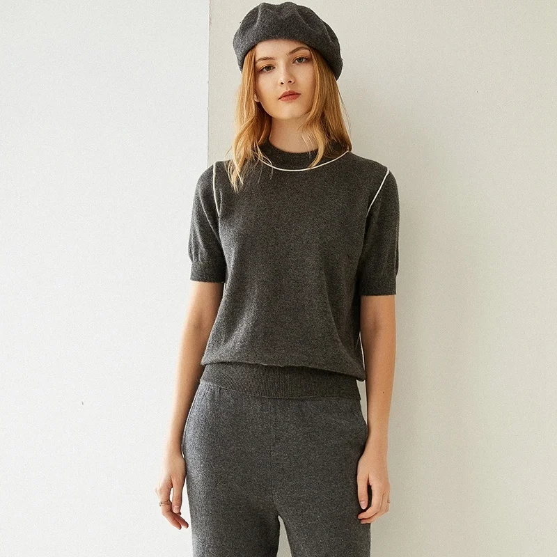 

100% pure cashmere sweater Short sleeved sweater for autumn/winter knitwear for women