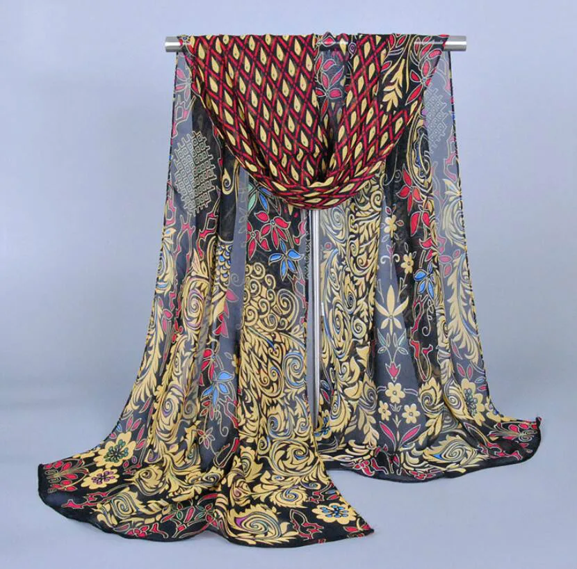 Роскошный шифоновый шарф с животным принтом Модные женские шарфы павлин цветок