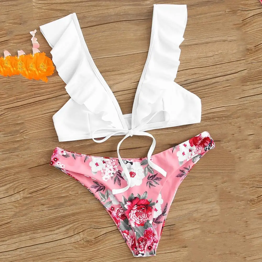 Бикини с оборками пуш-ап бразильский милый купальник для девочек 2020 глубокий