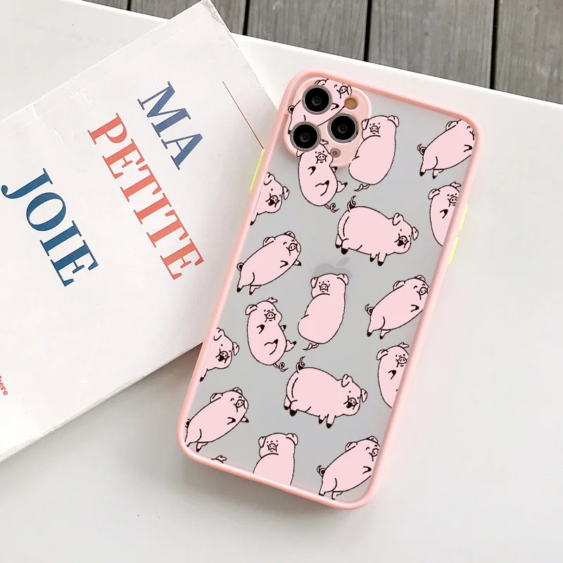 Bumper Phone Case For iPhone 12 11 14 13 Pro Max 6s 7 8 Plus SE 2020 X XR XS Max Cute Cartoon Pig Camera Protection Back Cover