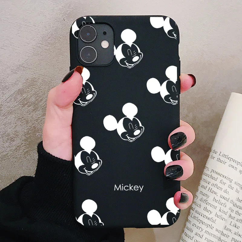 P2Black Чехол для телефона iPhone 11 Pro XR X Xs Max 8 7 6 Plus 6S 5S SE матовый Силиконовый чехол с мультяшной мышкой мягкая задняя крышка - Цвет: P2Black