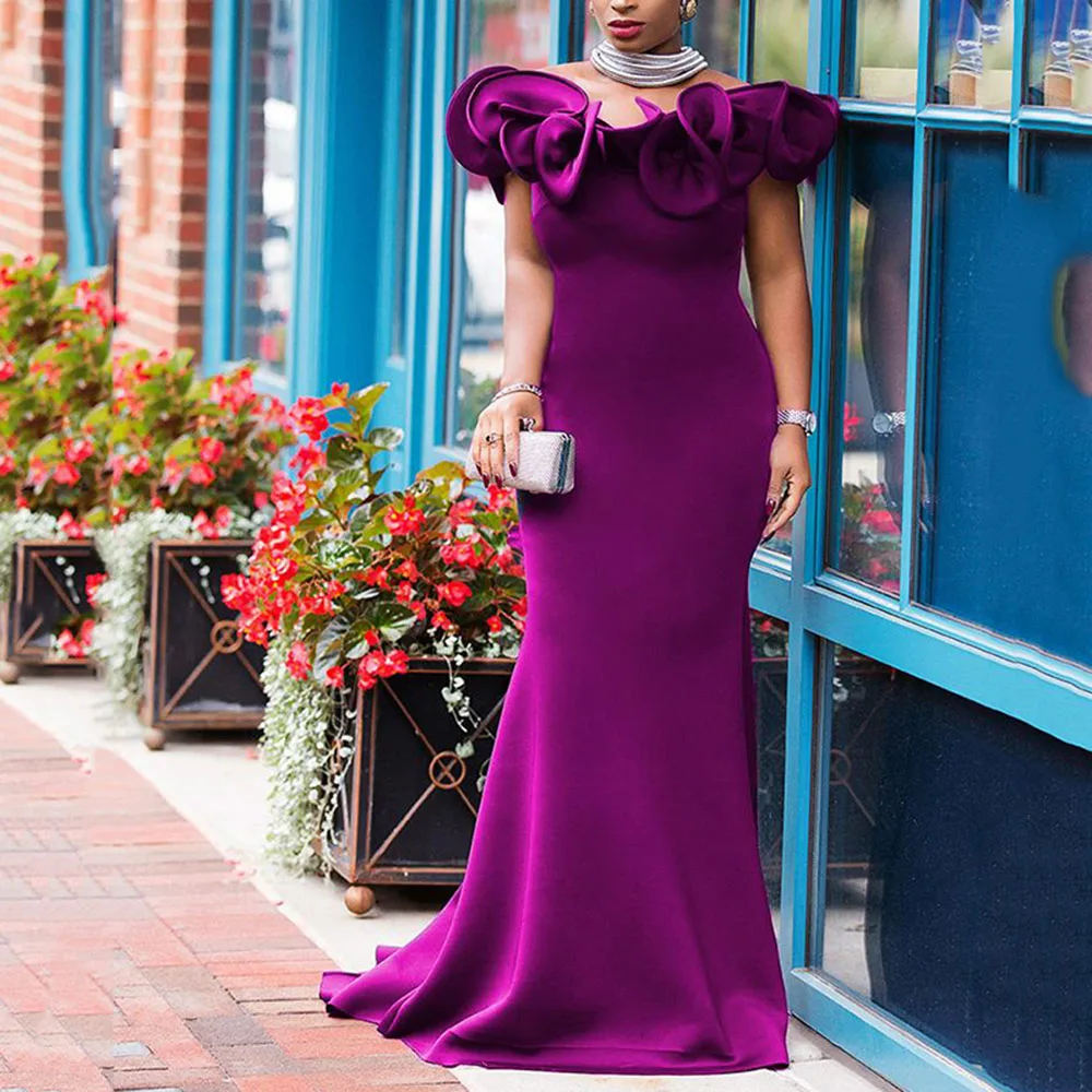 

Minimalist Long Party Dress Spring Elegant Mermaid Simple Cold Shoulder Ruffle High Waist Cocktail Evening Dresses Women Summer