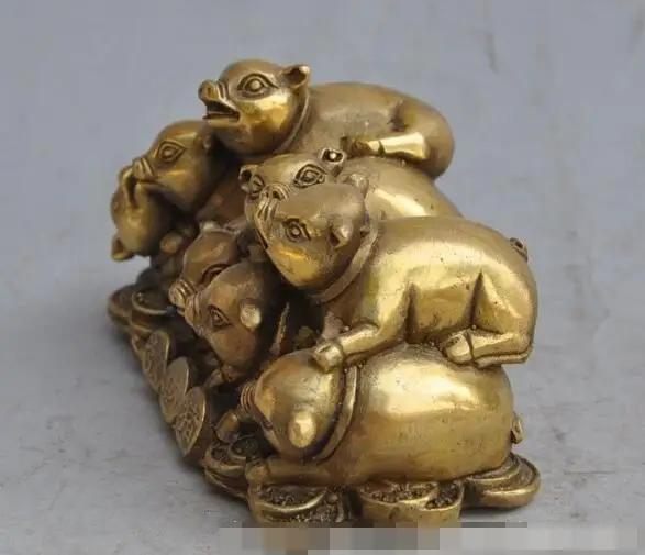 S05952 китайский бронзовый медь Зодиак свинки Животные Богатство деньги счастливый