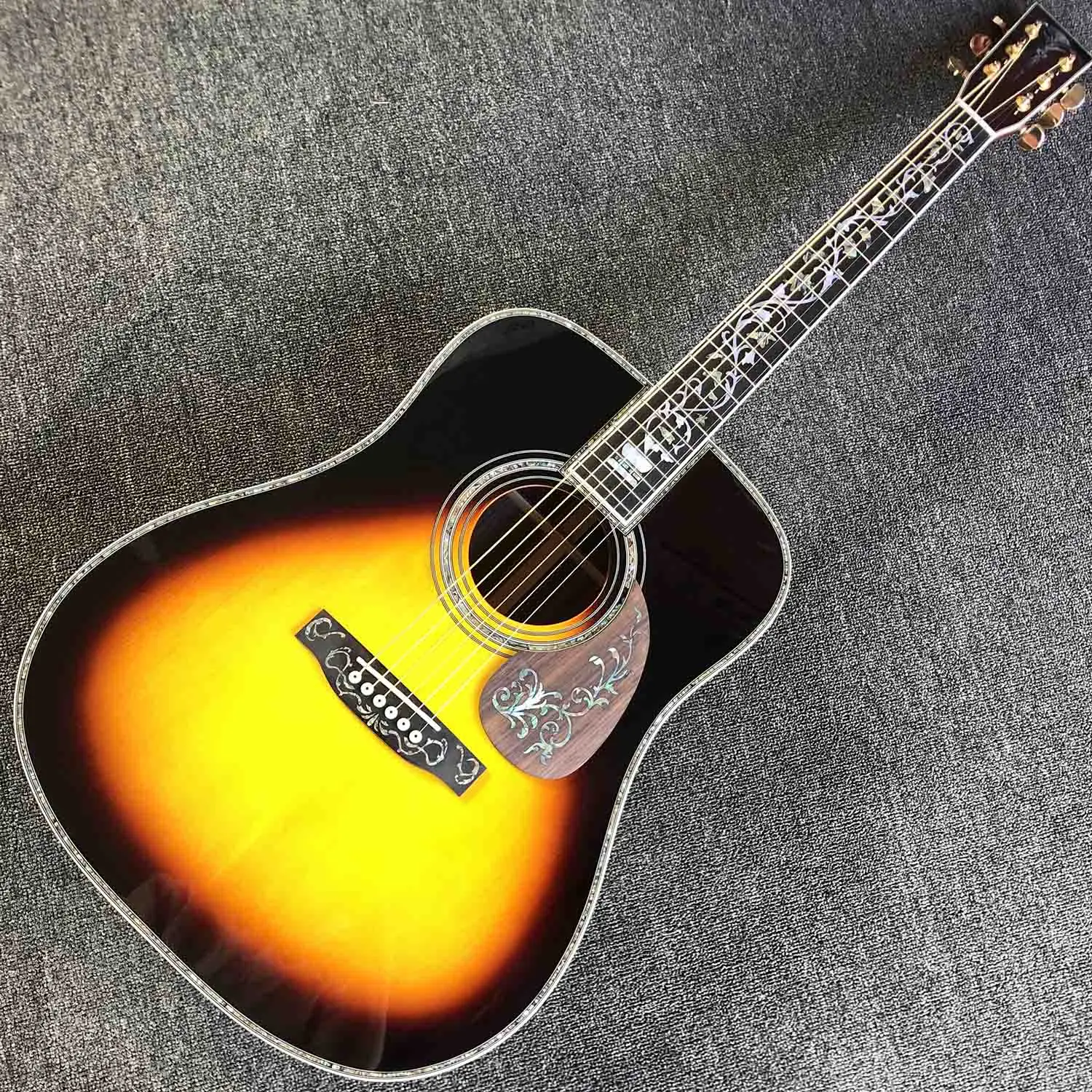 Custom All Solid 45D 41 Inch Ebony Fingerboard Acoustic Guitar in Sunburst | Спорт и развлечения