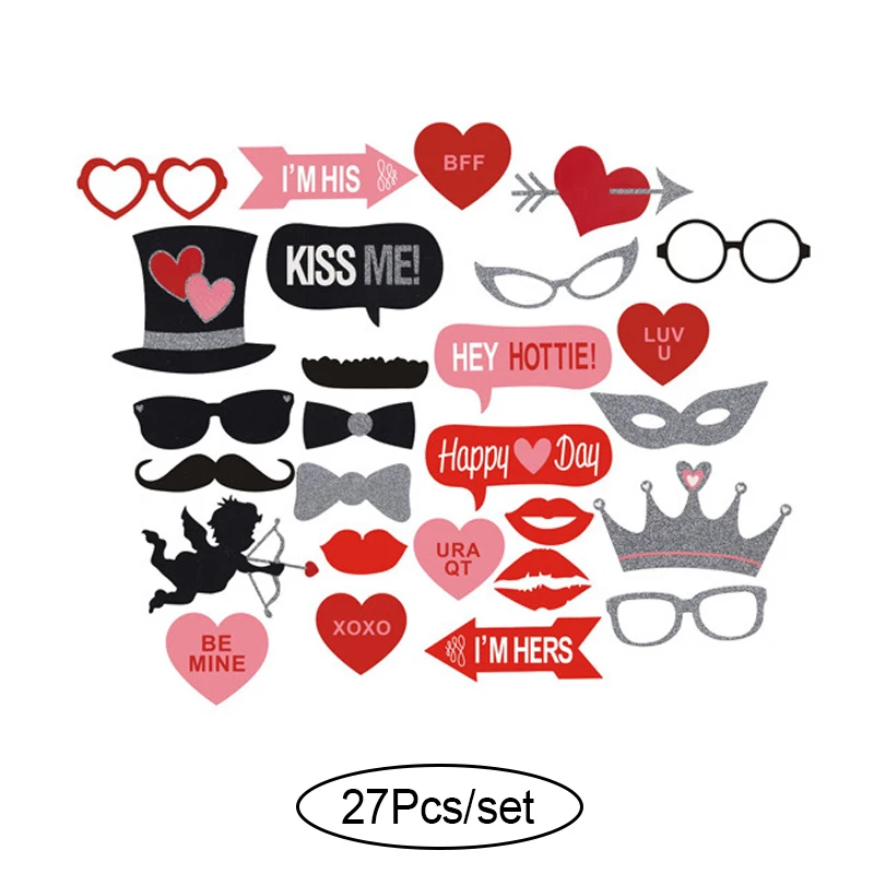 27Pcs set Свадебные DIY украшения фото стенд реквизит забавная маска очки Усы губы на палочке Baby Shower Свадьба День рождения принадлежности для вечеринок - Цвет: 27Pcs set
