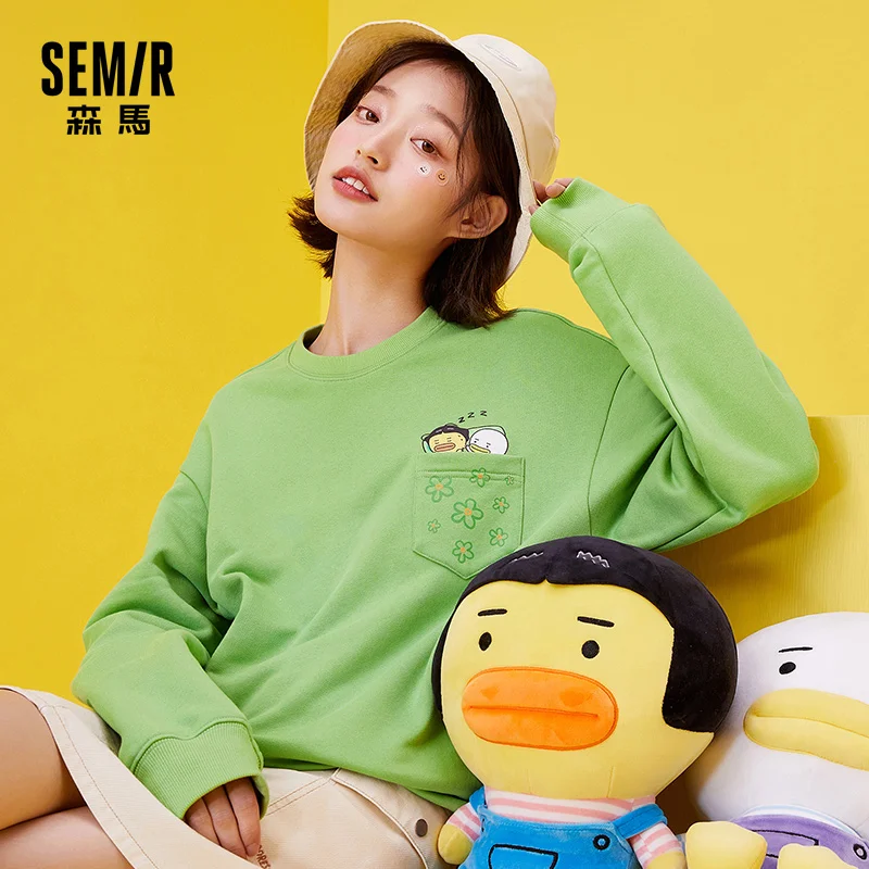 

SEMIR Sweater women new style 2021 autumn and winter new style black jacket casual loose sweater printed top