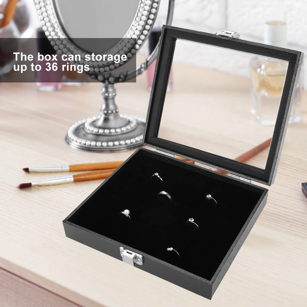 

Black Ring Organizer Jewelry Organizer Ring Display Tray Box Earrings Holder Case Storage for 36 Rings 21 * 18 * 5cm