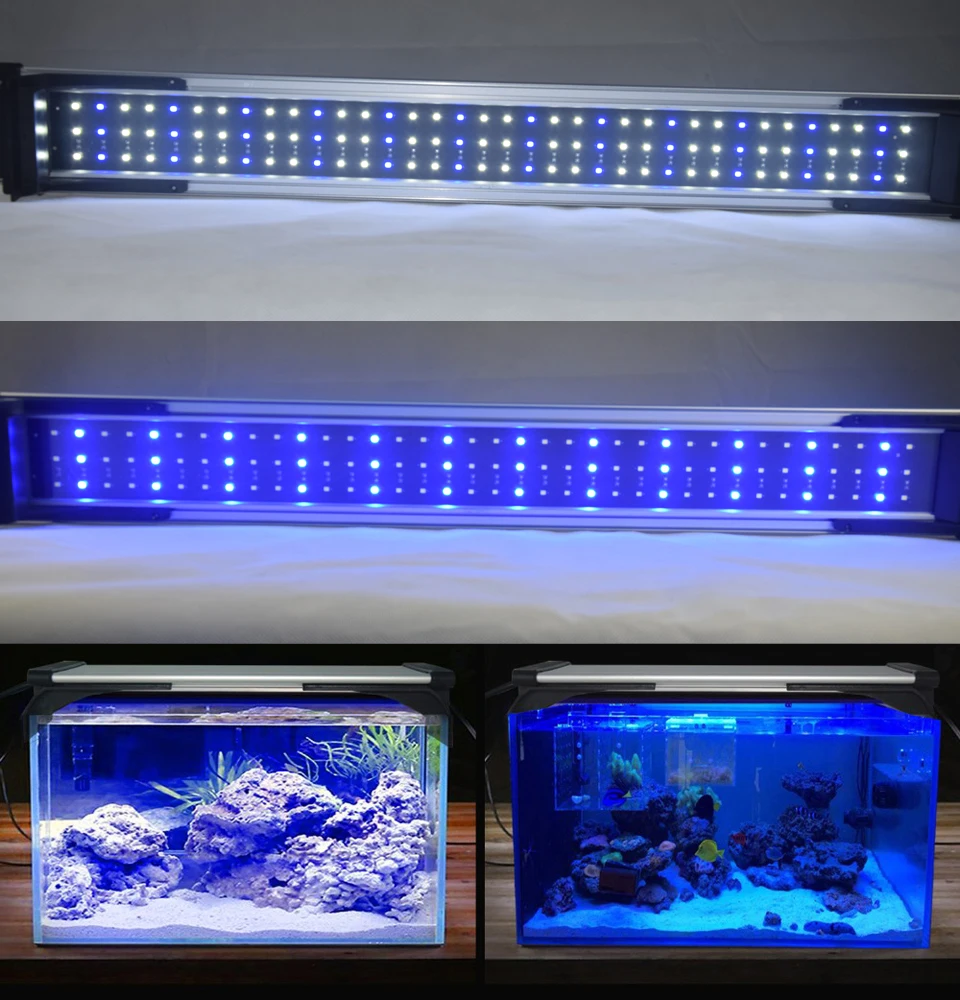 60-80 см 22 Вт аквариумный светодиодный светильник ing Fish Tank светильник с выдвижными кронштейнами 72 белый и 36 синий светодиодный s подходит для аквариума decro