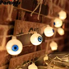 СВЕТОДИОДНАЯ Гирлянда для Хэллоуина, 10 светодиодный, глазное яблоко, фиолетовая летучая мышь, белый призрак, тыква, светящаяся гирлянда с батареей для украшения на Хэллоуин в помещении