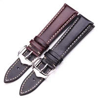 18 19 20 21 22 24mm vintage genuine leather watchbands black dark brown replacement watch band strap polished metal buckle