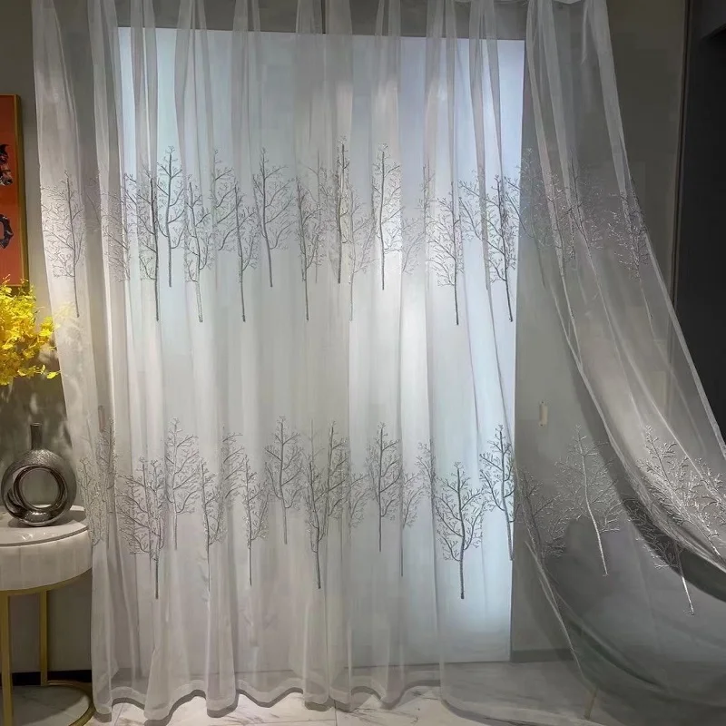 

Luxury TUllE FOR WINDOWS embroidered window sheers White valance Tulle Curtains Kitchen Curtains Voile Romantic Tree pattern